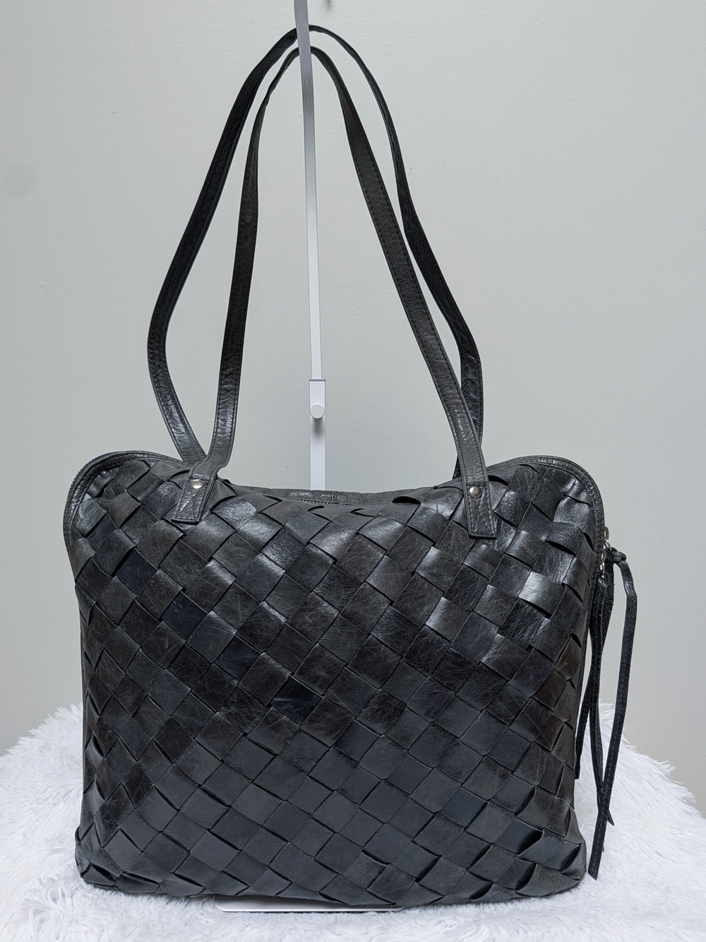 Latico USA GreyGenuine Leather Woven Tote Bag